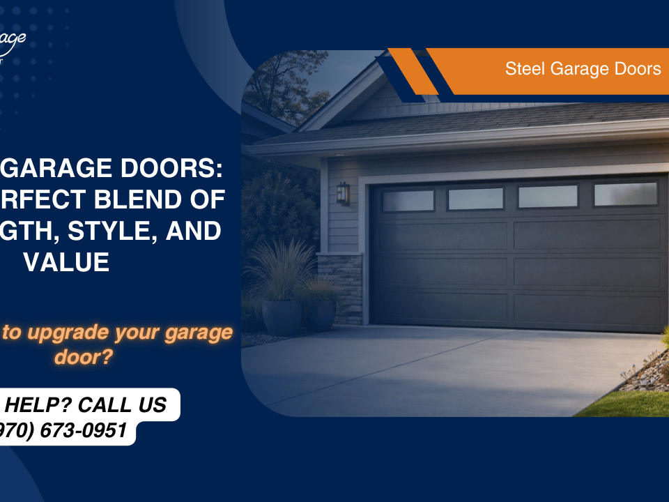 Modern white steel garage door with windows installed on a luxury brick home